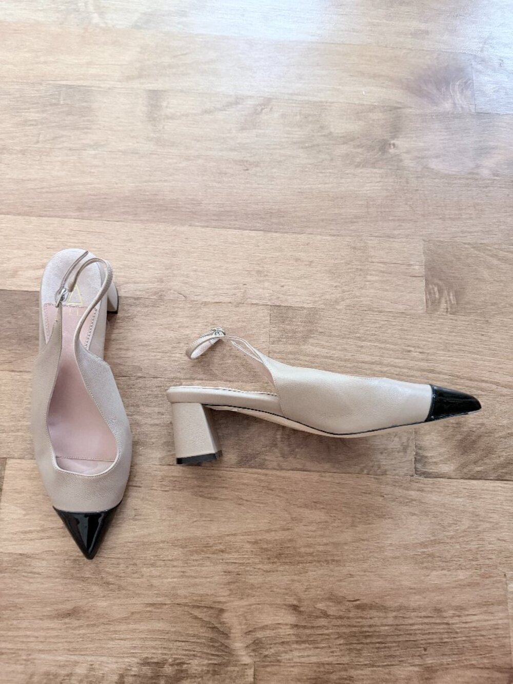 Bossy Beige Cap Toe Slingback Lower Block Heel, Size 41, US 9.5